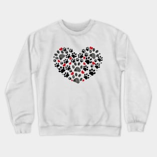 Black and red doodle dog paw print made of heart Crewneck Sweatshirt